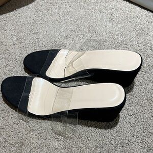 Chic Black Wedge Sandals with Clear Straps
